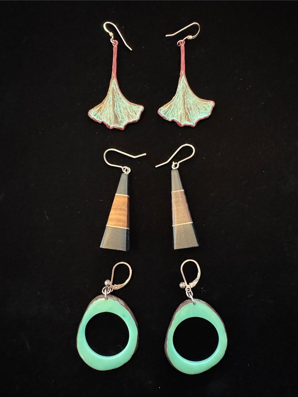 Bundle of 3 Artisan Dangle Earrings in Organic Shapes
